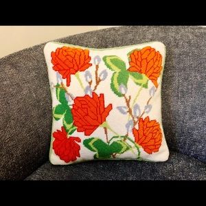 Vintage Cross Stitch Boho Rose Throw Pillow